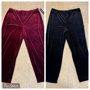 Bundle Lot 2 Womens Plus 2X Impressions Stretch Velvet Pants Black NWT Burgundy
